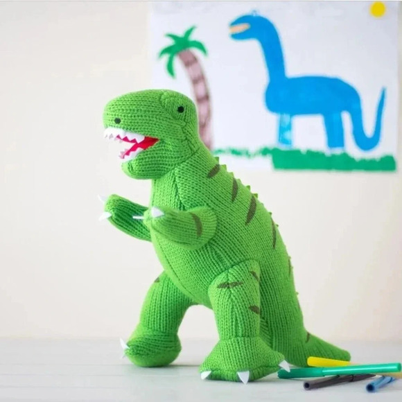 BEST YEARS T REX KNITTED LARGE DINOSAUR SOFT TOY GREEN on CBeebies Mr Tumbles UK - Picture 1 of 16
